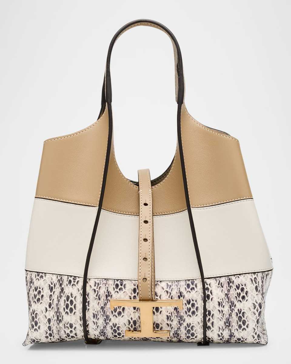 Mini Tricolor Snake-Print Leather Shopping Tote Bag